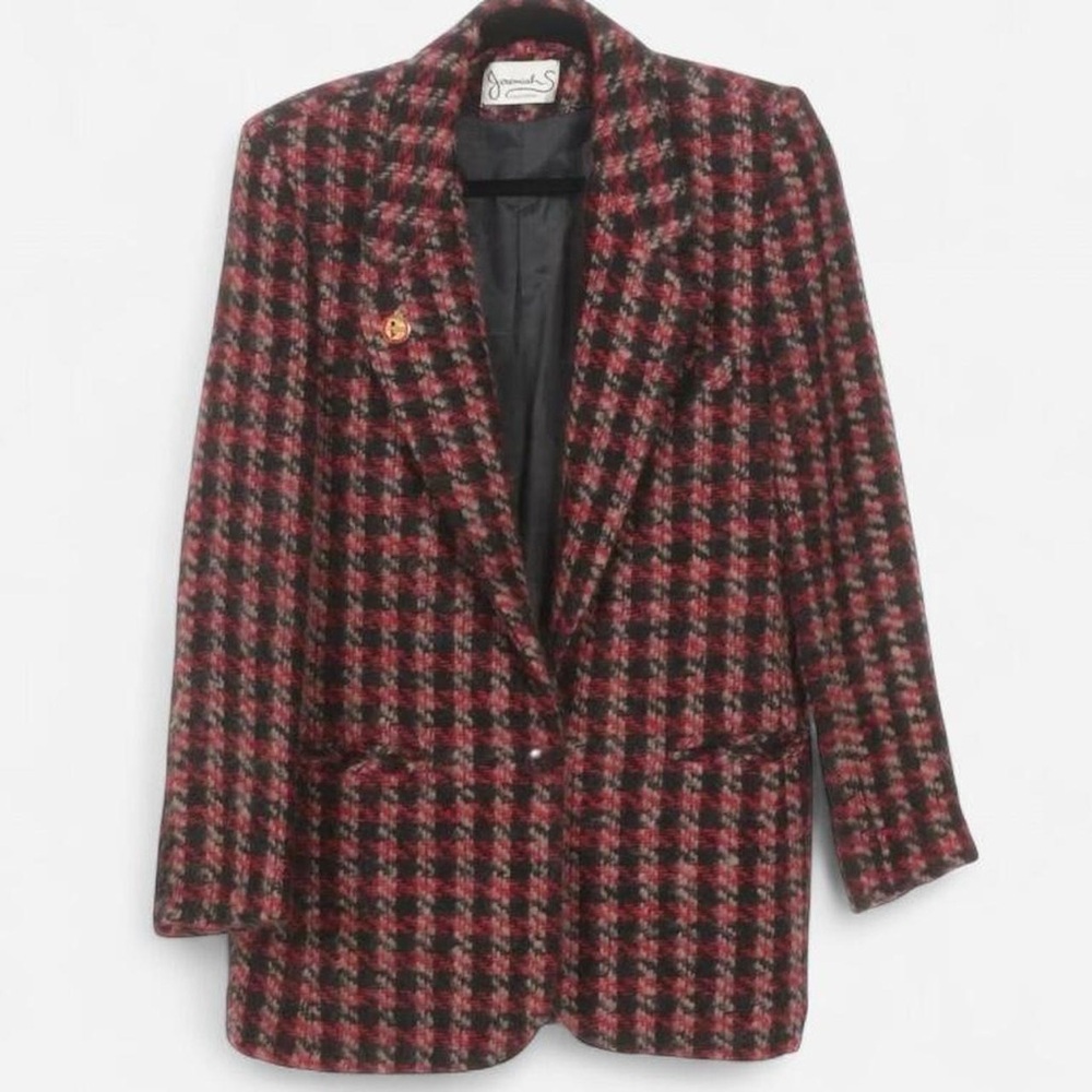 Jeremiah S Vintage 100% Wool Houndstooth Tweed Blazer Red and Black Size 8